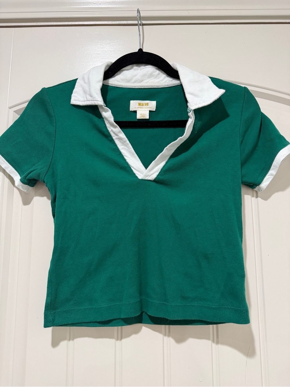 Maeve Emerald Green Short Sleeve Polo Top with White Trim